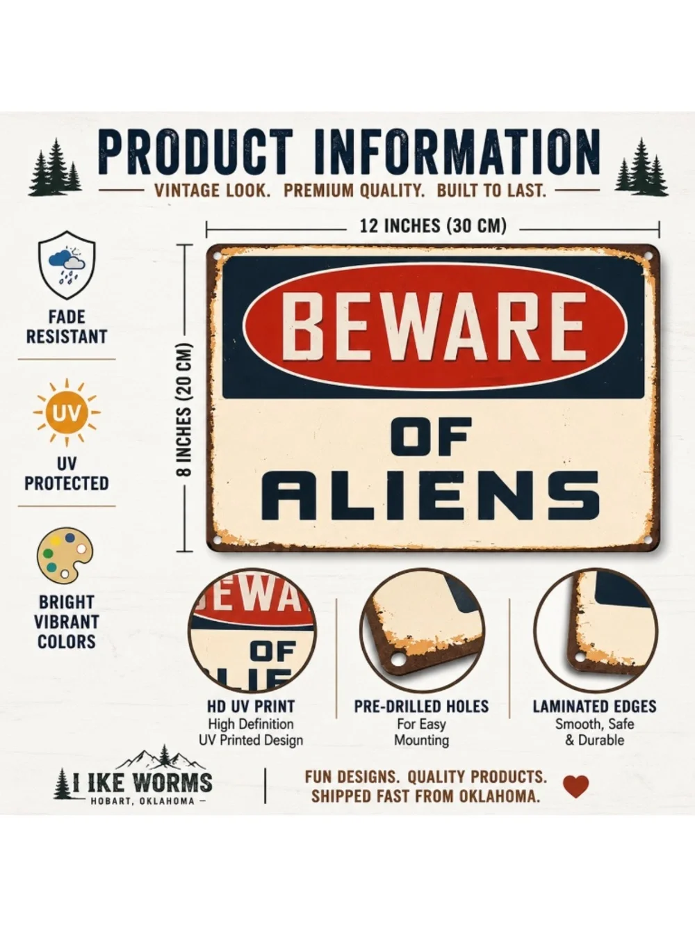 Beware of Aliens Vintage Metal Tin Sign – 8